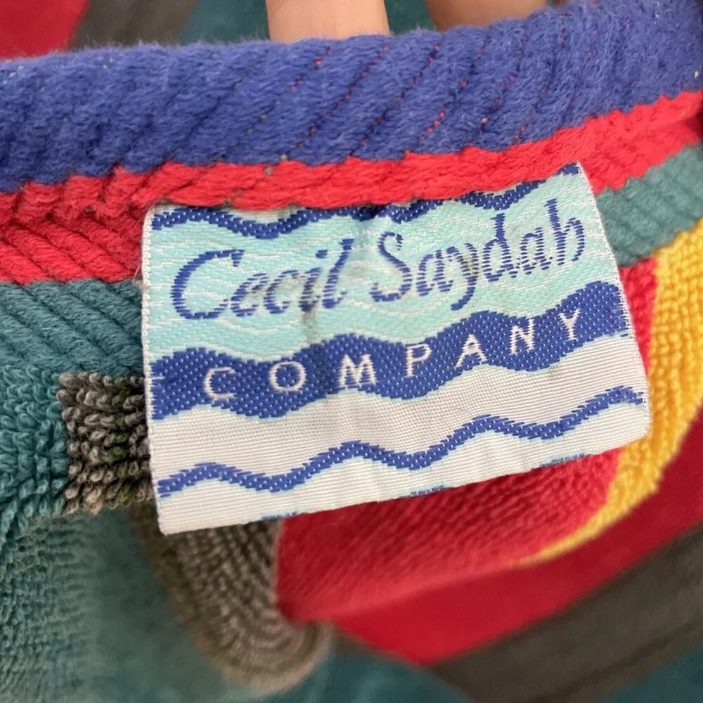 Vintage 90s Beach Towel Cecil Saydah Company Stripes FLAWS Cotton‎ Retro